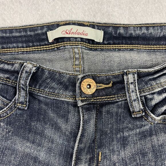 Anladia Jeans Womens Size 29 Blue Embroidered Skinny Fit Stretch Acid Wash Denim - Picture 13 of 16